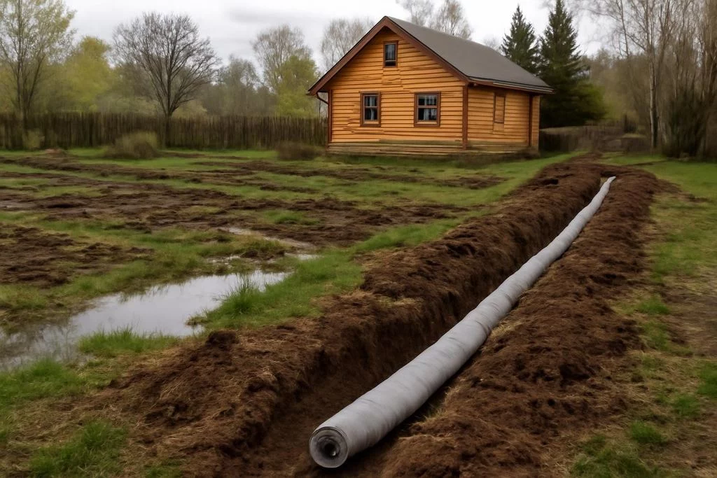 Укладка дренажа на участке с высокими грунтовыми водами
