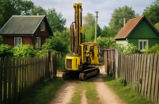 Малогабаритная буровая заезжает на участок в СНТ
